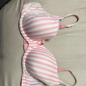 Victoria's Secret Pink and White Striped Lace Bra